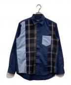 BLACK LABEL CRESTBRIDGEブラックレーベル クレストブリッジ）の古着「パッチワークフラノシャツ」｜ネイビー