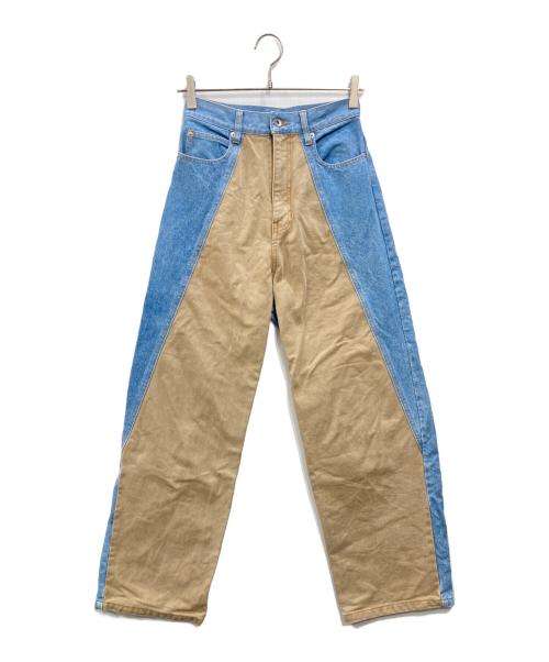 NOUNLESS（ナウンレス）NOUNLESS (ナウンレス) チノドッキングデニムパンツ ブルー×ベージュ サイズ:2の古着・服飾アイテム