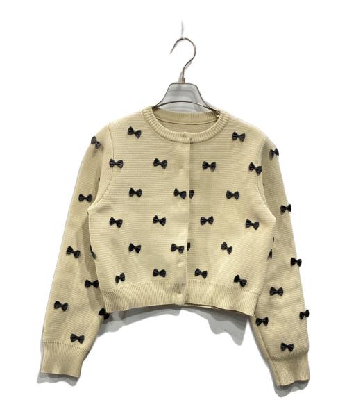 Ameri（アメリ）AMERI (アメリ) MANY RIBBON SHORT KNIT TOP ベージュ サイズ:Mの古着・服飾アイテム