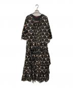 PINK HOUSEピンクハウス）の古着「花柄ティアードワンピース」｜ブラック