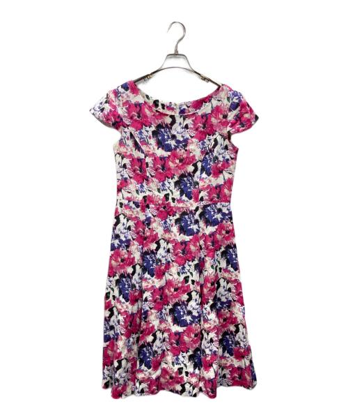 LAURA ASHLEY（ローラ アシュレイ）LAURA ASHLEY (ローラ アシュレイ) 花柄フレンチスリーブワンピース レッド サイズ:9の古着・服飾アイテム