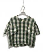 porter des boutonsポルテデブトン）の古着「チェックブラウス」｜グリーン