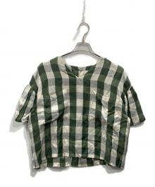 porter des boutons（ポルテデブトン）の古着「チェックブラウス」｜グリーン