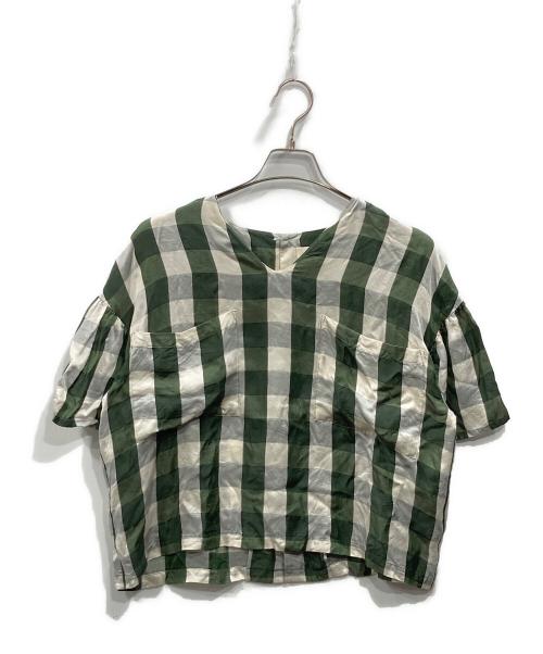 porter des boutons（ポルテデブトン）porter des boutons (ポルテデブトン) チェックブラウス グリーン サイズ:Freeの古着・服飾アイテム