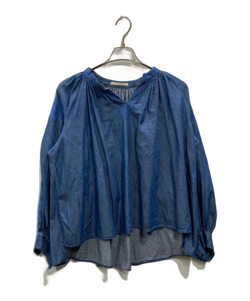 ne quittez pas（ヌキテパ）ne quittez pas (ヌキテパ) デニム刺繍ギャザーブラウス ブルー サイズ:表記なしの古着・服飾アイテム