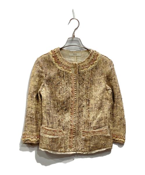 PRADA（プラダ）PRADA (プラダ) リネン混ツイードジャケット ベージュ サイズ:Mの古着・服飾アイテム