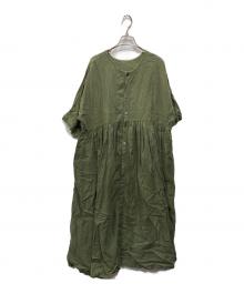 nest Robe（ネストローブ）の古着「リネンボリュームギャザーワンピース」｜グリーン