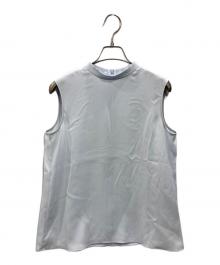 theory（セオリー）の古着「Satin Crepe Stand Collar Top」｜スカイブルー
