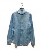 finamoreフィナモレ）の古着「リネンホリゾンタルカラーシャツ」｜スカイブルー
