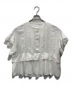 SHIPS anyシップスエニィ）の古着「レースタックペプラムブラウス」｜ホワイト