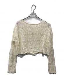 Spick and Span（スピック＆スパン）の古着「ギマコットン透かし編みボートネックニット」｜ベージュ