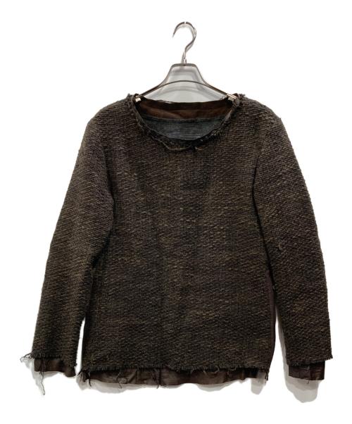 ISAMU KATAYAMA BACKLASH（イサムカタヤマ・バックラッシュ）ISAMU KATAYAMA BACKLASH (イサムカタヤマ・バックラッシュ) レザー切替ニット ブラウン サイズ:Lの古着・服飾アイテム