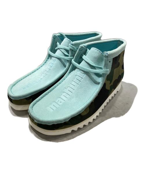 CLARKS（クラークス）CLARKS (クラークス) A BATHING APE (ア ベイシング エイプ) Wallabee Boots スカイブルー×カーキ サイズ:28㎝の古着・服飾アイテム