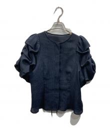 FRAY ID（フレイ アイディー）の古着「ボリュームタックスリーブシアーブラウス」｜ネイビー