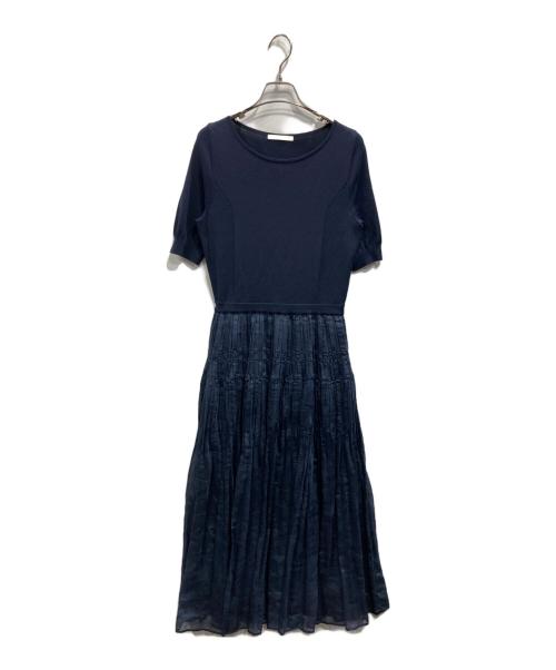 ANAYI（アナイ）ANAYI (アナイ) プリーツティアードドッキングニットワンピース ネイビー サイズ:38の古着・服飾アイテム