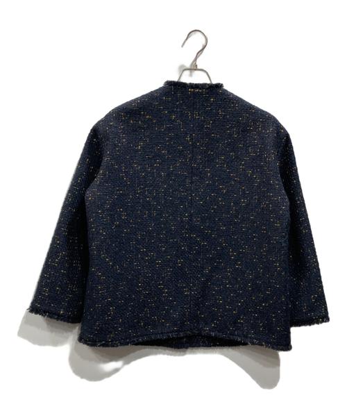 PLST（プラステ）PLST (プラステ) ノーカラーツイードジャケット ネイビー サイズ:Sの古着・服飾アイテム