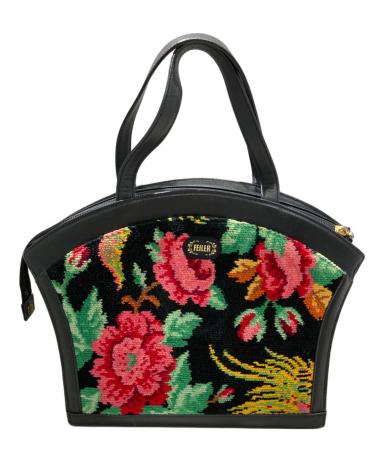 FEILER ハンドバッグ 花柄 中古・古着通販】FEILER (フェイラー) 花柄ハンドバッグ ブラック