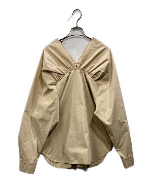 Whim Gazette（ウィムガゼット）Whim Gazette (ウィムガゼット) Vネックギャザーブラウス ベージュ サイズ:Fの古着・服飾アイテム