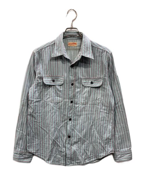 SUGAR CANE（シュガーケーン）SUGAR CANE (シュガーケーン) ドビーストライプワークシャツ ブルー サイズ:Mの古着・服飾アイテム