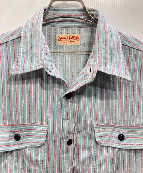 SUGAR CANE（シュガーケーン）SUGAR CANE (シュガーケーン) ドビーストライプワークシャツ ブルー サイズ:Mの古着・服飾アイテム