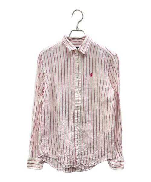 POLO RALPH LAUREN（ポロ・ラルフローレン）POLO RALPH LAUREN (ポロ・ラルフローレン) リネンストライプシャツ ホワイト×ピンク サイズ:XSの古着・服飾アイテム