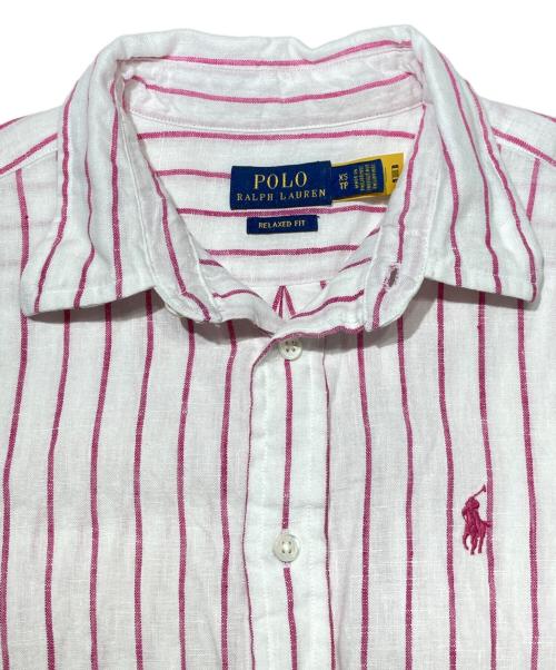 POLO RALPH LAUREN（ポロ・ラルフローレン）POLO RALPH LAUREN (ポロ・ラルフローレン) リネンストライプシャツ ホワイト×ピンク サイズ:XSの古着・服飾アイテム