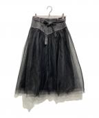 M'S GRACYエムズグレイシー）の古着「デニム×チュール切替スカート」｜ブラック