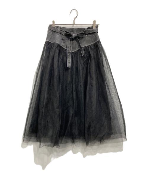 M'S GRACY（エムズグレイシー）M'S GRACY (エムズグレイシー) デニム×チュール切替スカート ブラック サイズ:Mの古着・服飾アイテム