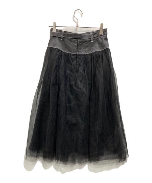M'S GRACY（エムズグレイシー）M'S GRACY (エムズグレイシー) デニム×チュール切替スカート ブラック サイズ:Mの古着・服飾アイテム