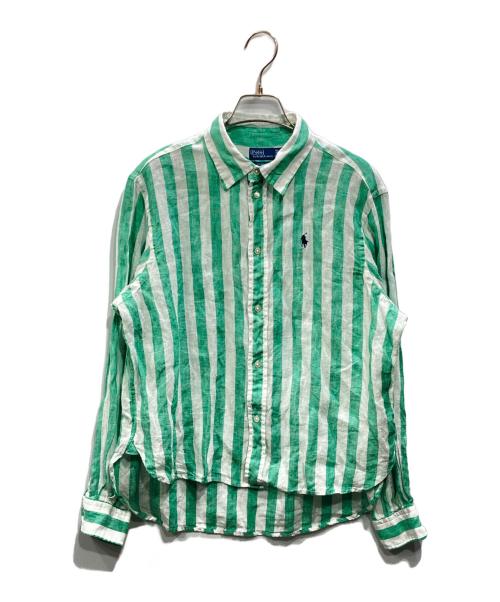 POLO RALPH LAUREN（ポロ・ラルフローレン）POLO RALPH LAUREN (ポロ・ラルフローレン) リネンシャツ ホワイト×グリーン サイズ:XSの古着・服飾アイテム