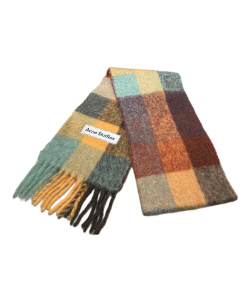 Acne studios（アクネ ストゥディオス）Acne studios (アクネ ストゥディオス) モヘアチェックスカーフ オレンジ×グリーンの古着・服飾アイテム