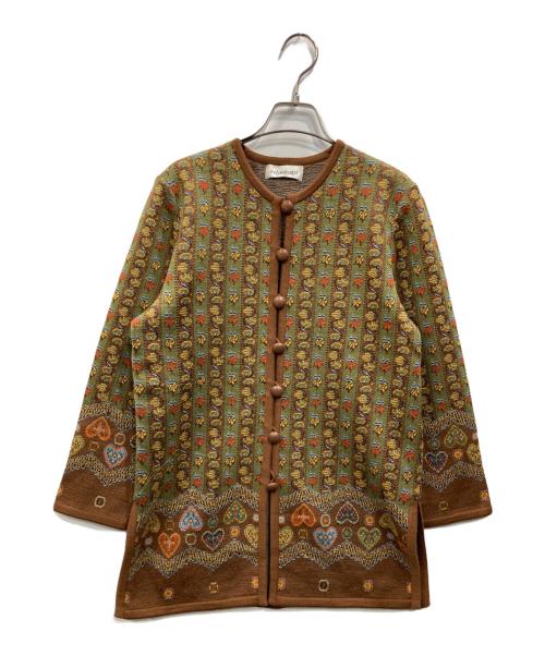 Yves Saint Laurent（イヴサンローラン）Yves Saint Laurent (イヴサンローラン) ボタニカル柄カーディガン ブラウン サイズ:SIZE Mの古着・服飾アイテム