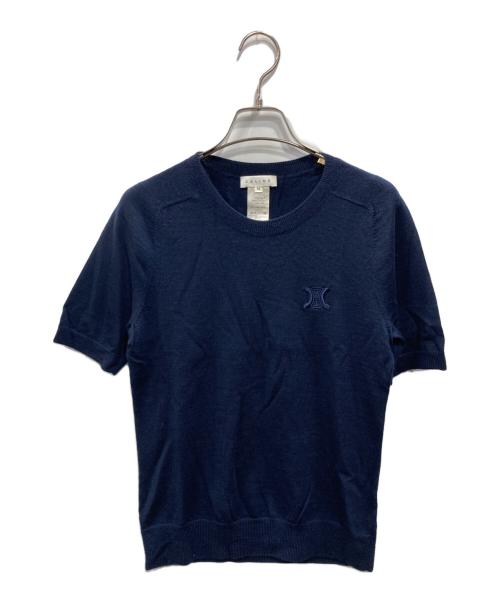 CELINE（セリーヌ）CELINE (セリーヌ) トリオンフ刺繍半袖ニット ネイビー サイズ:Mの古着・服飾アイテム