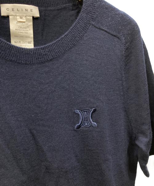 CELINE（セリーヌ）CELINE (セリーヌ) トリオンフ刺繍半袖ニット ネイビー サイズ:Mの古着・服飾アイテム