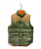Rocky Mountain FeatherBed×BEAMS×PORTERロッキーマウンテンフェザーベッド×ビームス×ポーター）の古着「ヨークレザーダウンベスト」｜ベージュ×カーキ