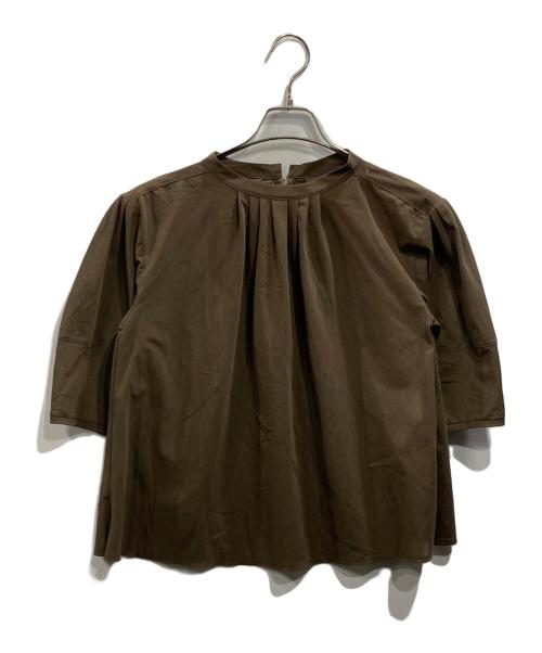 23区（ニジュウサンク）23区 (ニジュウサンク) クリアトリコットジャージー ギャザーフォルム カットソー ブラウン サイズ:32の古着・服飾アイテム