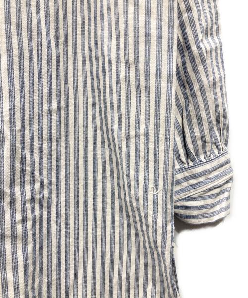 45R（フォーティファイブ・アール）45R (フォーティファイブ・アール) ストライププルオーバーシャツ ブルーの古着・服飾アイテム