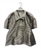 machattマチャット）の古着「メタリックパフスリーブブラウス」｜カーキ