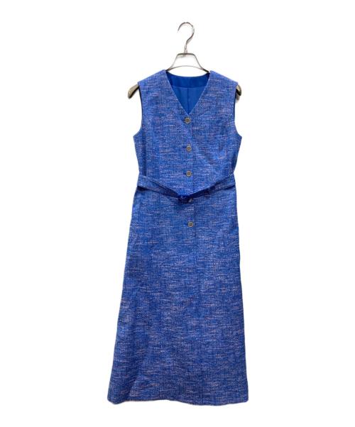 ANAYI（アナイ）ANAYI (アナイ) スラブツイードベルト付き ワンピース ブルー サイズ:36の古着・服飾アイテム