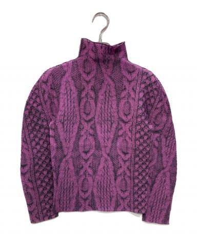 me イッセイミヤケ 転写 ケーブルニット 長袖カットソー ナイロン 紫 総柄 中古・古着通販】me ISSEY MIYAKE (ミーイッセイ ミヤケ) ケーブル