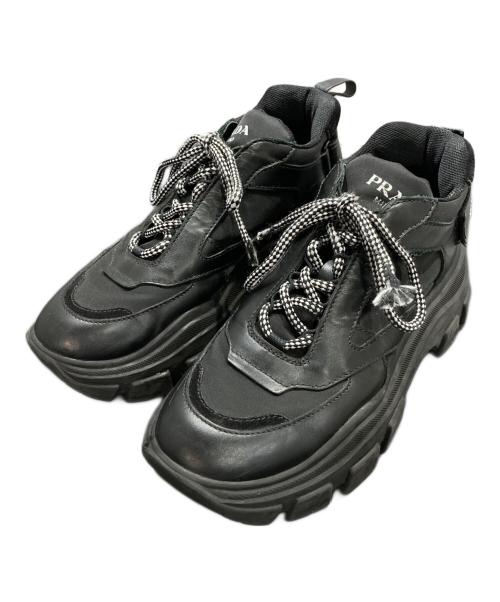 PRADA（プラダ）PRADA (プラダ) ペガサス レザースニーカー ブラック サイズ:8 1/2の古着・服飾アイテム