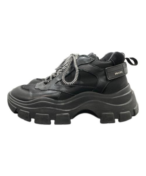 PRADA（プラダ）PRADA (プラダ) ペガサス レザースニーカー ブラック サイズ:8 1/2の古着・服飾アイテム
