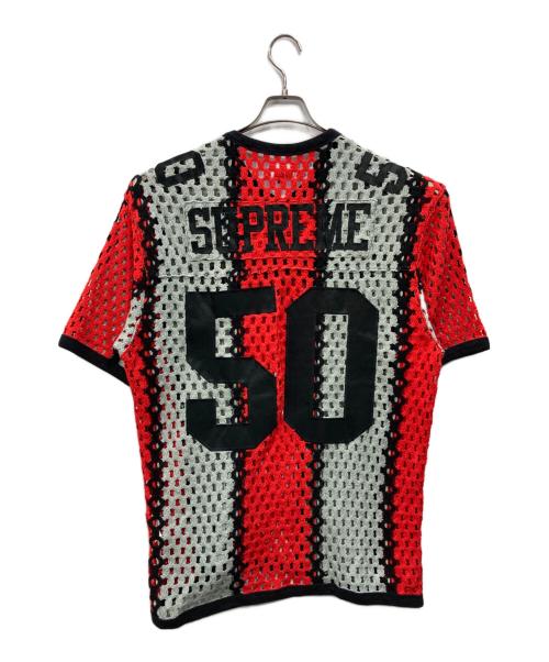 SUPREME（シュプリーム）Supreme (シュプリーム) Crochet Football Jersey グレー×レッド サイズ:Lの古着・服飾アイテム