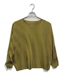 PLEATS PLEASE（プリーツプリーズ）の古着「プリーストライプブラウス」｜イエロー×ブラック