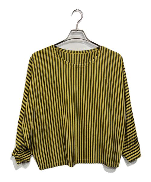 PLEATS PLEASE（プリーツプリーズ）PLEATS PLEASE (プリーツプリーズ) プリーストライプブラウス イエロー×ブラック サイズ:3の古着・服飾アイテム
