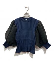 CFCL（シーエフシーエル）の古着「FLUTED LUCENT SHORT PUFF SLEEVE TOP」｜ネイビー