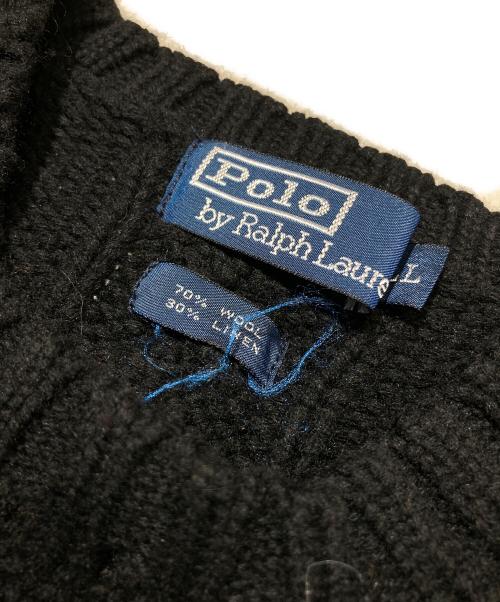 POLO RALPH LAUREN（ポロ・ラルフローレン）POLO RALPH LAUREN (ポロ・ラルフローレン) ウールリネンエルボーパッチニット ブラック サイズ:LLの古着・服飾アイテム