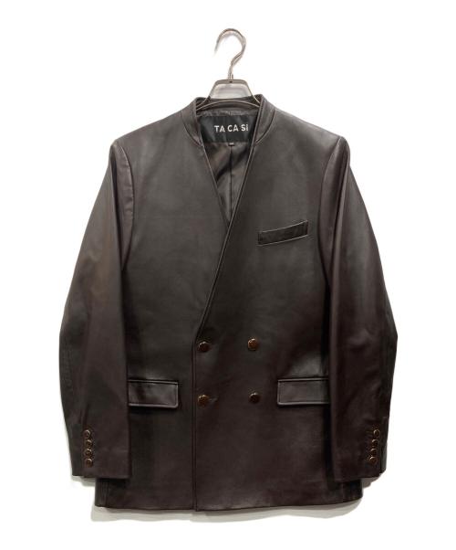 TACASI（タキャシ）TACASI (タキャシ) ラムレザー ダブルブレスト ジャケット ブラウン サイズ:48の古着・服飾アイテム
