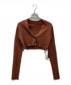 ESTNATIONエストネーション）の古着「ラメリブクロップカーディガン」｜ブラウン