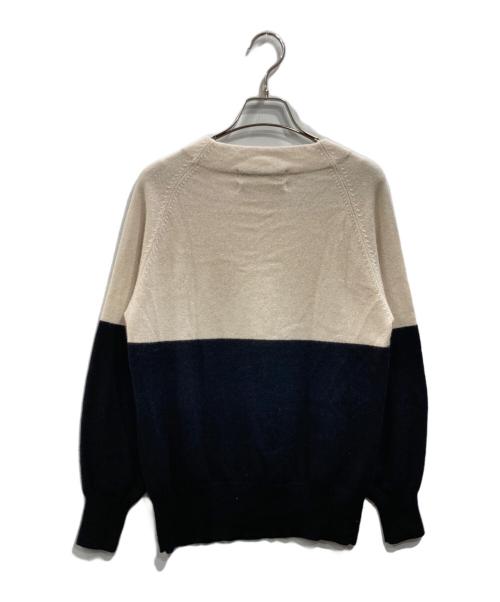 自由区（ジユウク）自由区 (ジユウク) ピュアカシミヤ バイカラー プルオーバー ニット アイボリー×ブラック サイズ:32の古着・服飾アイテム